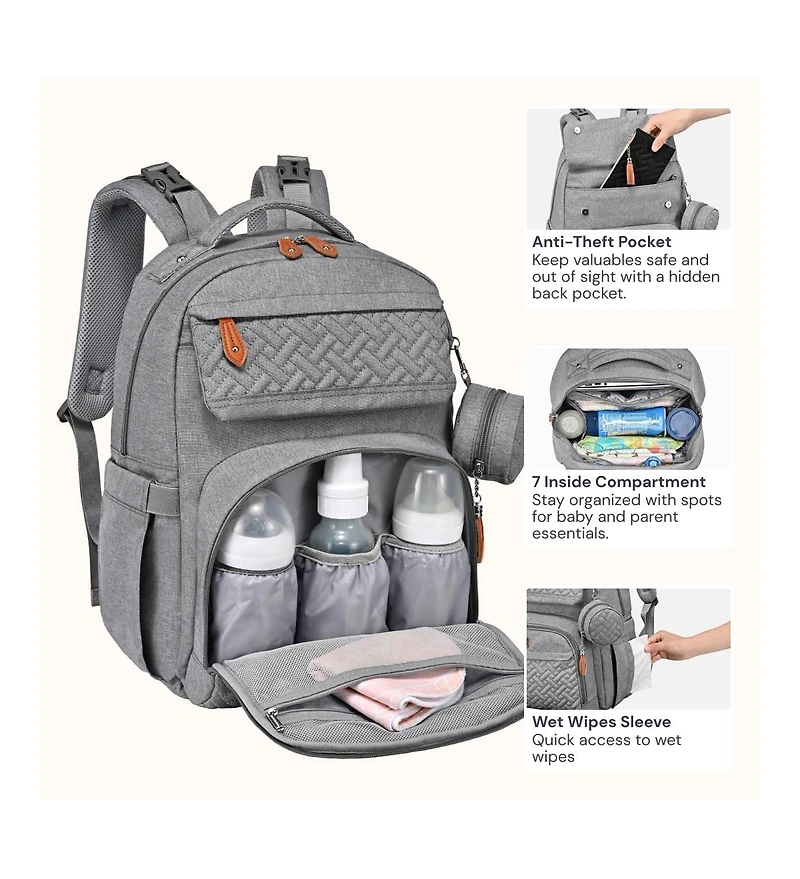 BabbleRoo Kids Diaper Bag Backpack Multifunctional Bag Travel Ready Diaper Bag with Extras Pink