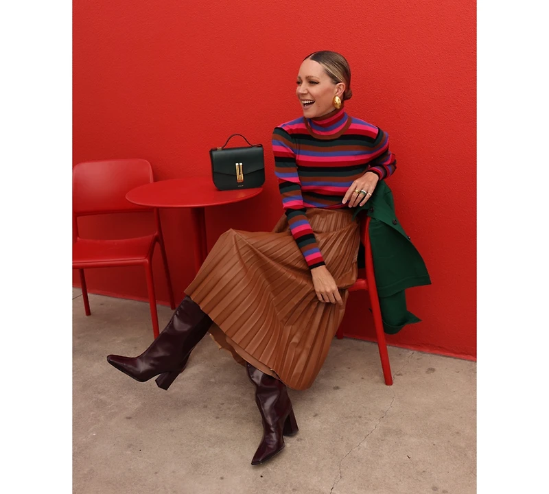 Isaac Mizrahi Women's Mock Neck Long Sleeve Striped Sweater