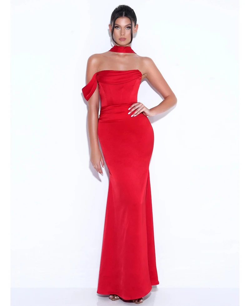 Miss Circle Women Ivona Halter Neck Double Duchess Satin Gown