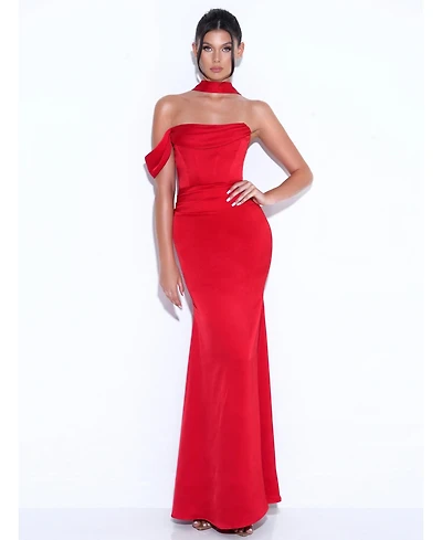 Miss Circle Women Ivona Halter Neck Double Duchess Satin Gown