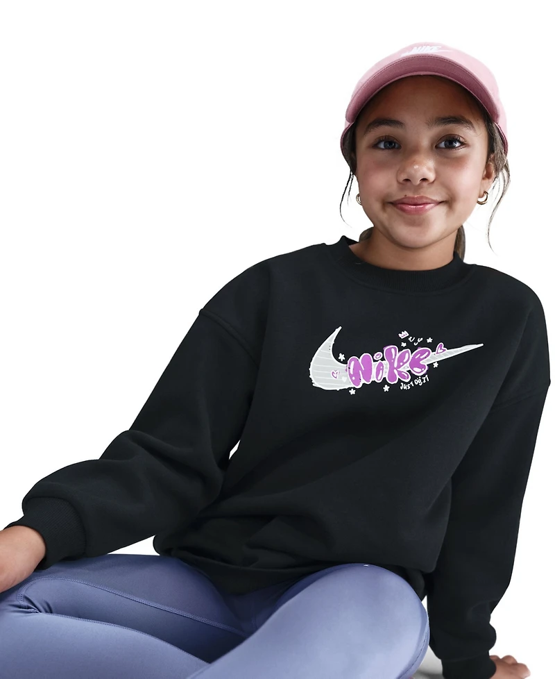 Nike Big Girls Sportswear Club Fleece Oversized Crewneck Sweatshirt