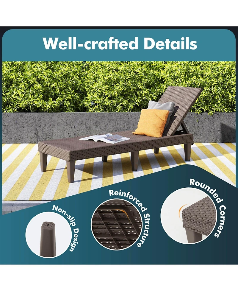 Outdoor Chaise Lounger Chair 3-Position Reclining Chair with Waterproof Rattan
