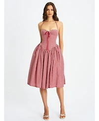 Miss Circle Women's Susanna Red Gingham Halter Drop Waist Midi Dress