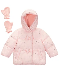 S Rothschild & Co Baby Girls 2-Piece Star Foil Print Puffer Jacket and Mittens Set