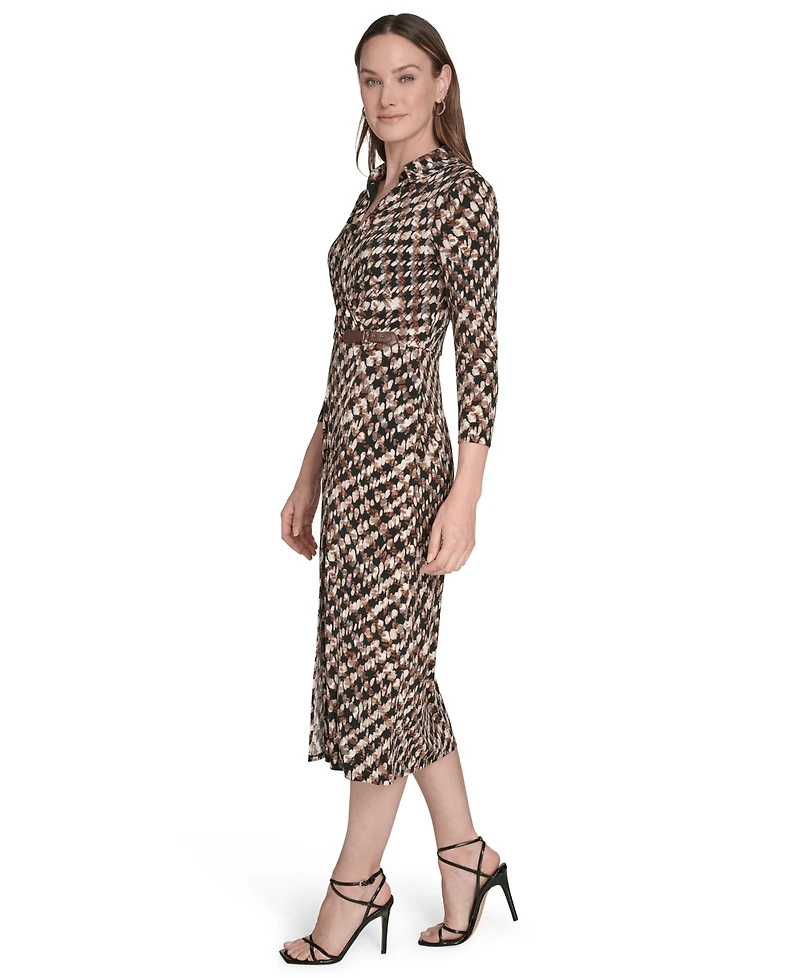 Jessica Howard Women's 3/4-Sleeve Shirt Collar Dress