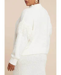 Eloquii Women's Shoulder Fringe Detail Sweater