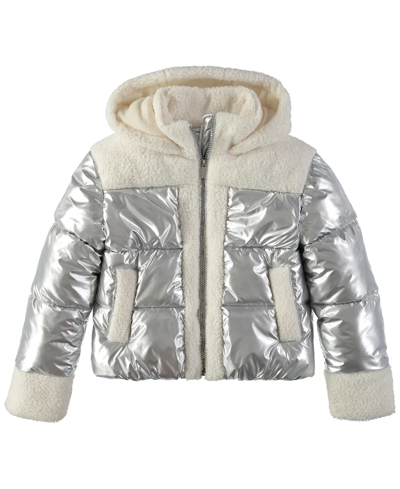 Sam Edelman Big Girls Metallic Mixed Media Puffer Jacket