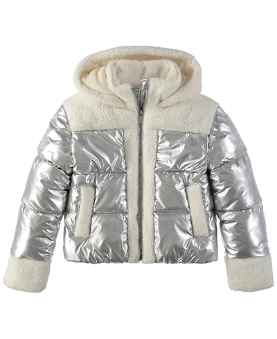 Sam Edelman Big Girls Metallic Mixed Media Puffer Jacket