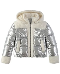 Sam Edelman Big Girls Metallic Mixed Media Puffer Jacket