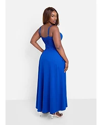 Rebdolls Women's Peasant Top Blue Maxi Skater Dress for Women