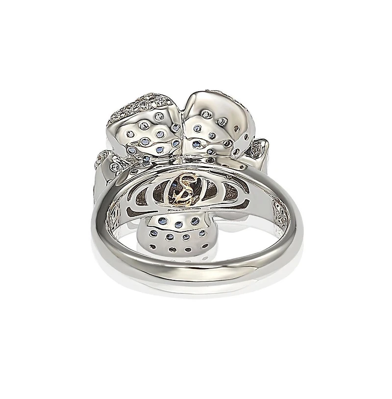 Suzy Levian New york Suzy Levian Sterling Silver Sapphire & Created White Sapphire Pave Flower Ring