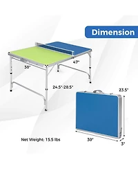 47" x 30" Mini Table Tennis Table with Adjustable Height for Indoor Outdoor