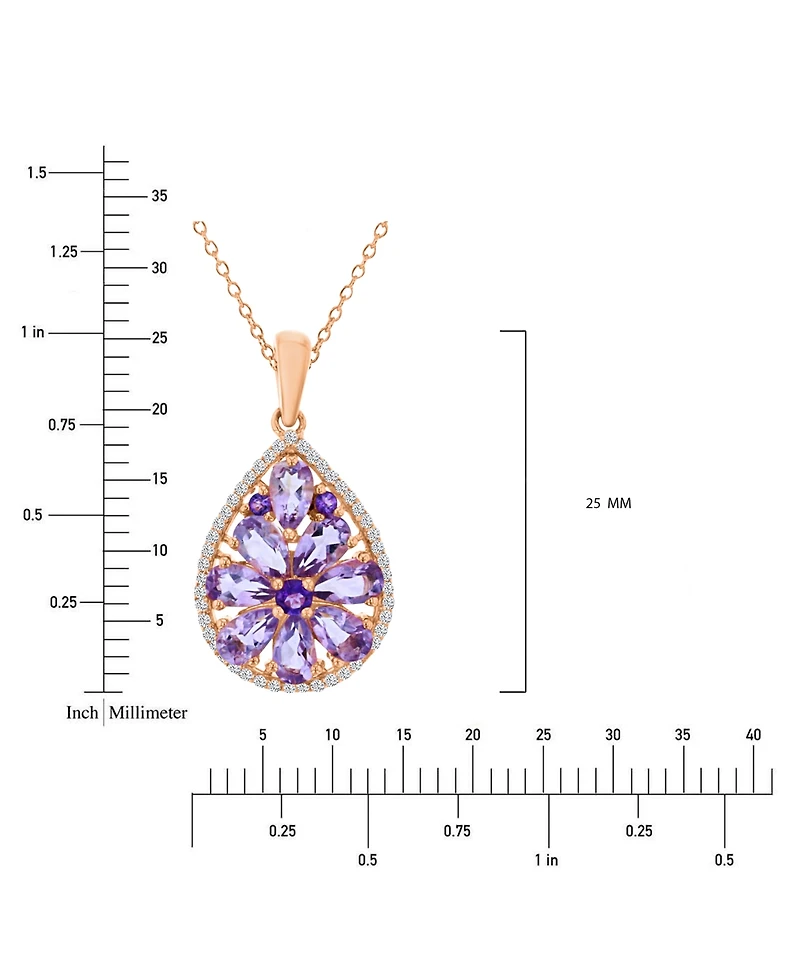 Rose De France & Amethyst Two-Stone 18" Pendant Necklace in 14k Rose Gold-Plated Sterling Silver