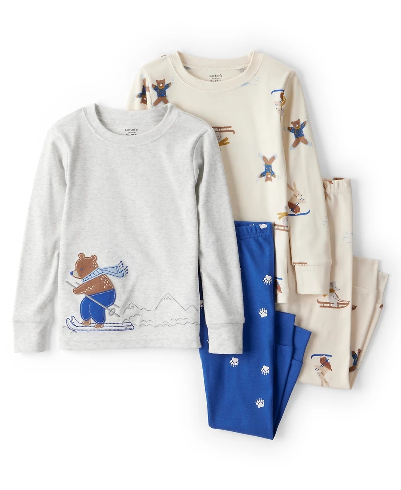 Carter's Toddler Boys Woodland Print Long-Sleeve Top and Snug Fit Pants Pajama, 4-Piece Set