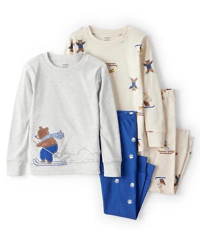 Carter's Toddler Boys Woodland Print Long-Sleeve Top and Snug Fit Pants Pajama, 4-Piece Set
