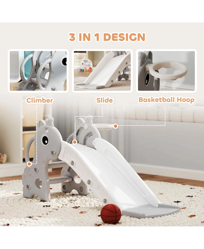 Qaba Kids Slide with Climber and Basketball Hoop, 3-in-1 Baby Slide,