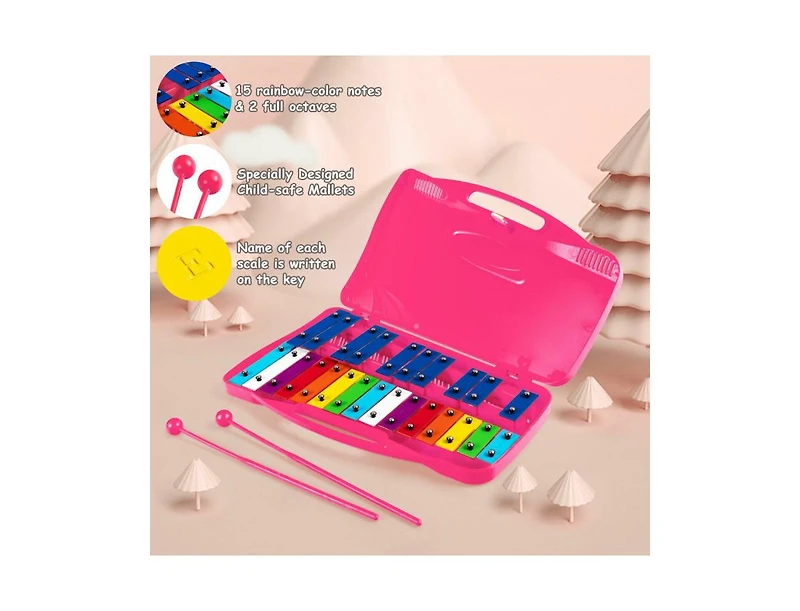 Akiudex 25-Note Portable Xylophone with Rainbow Keys and Carrying Case