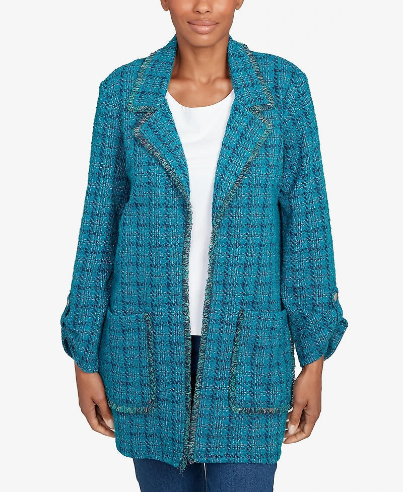 Ruby Rd. Petite Open Front Tweed Patch Pocket Jacket