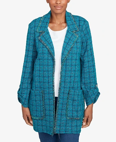 Ruby Rd. Petite Open Front Tweed Patch Pocket Jacket