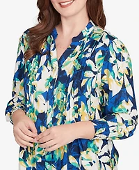 Ruby Rd. Petite Floral Silky Voile Button Down Top