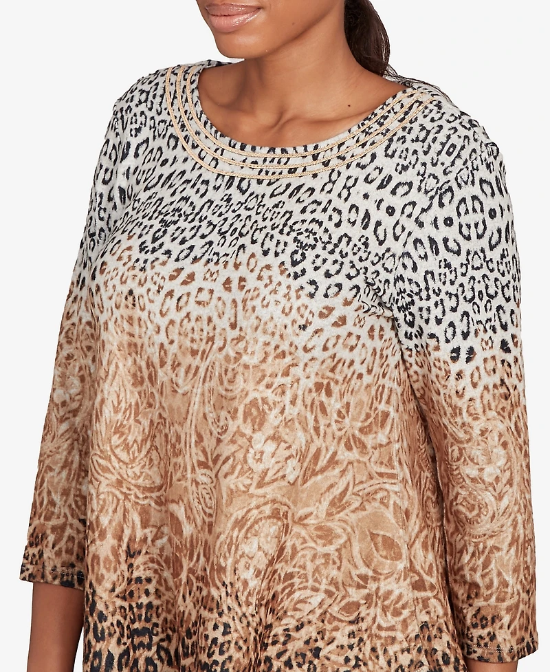 Ruby Rd. Petite Embellished Animal Print Cozy Top