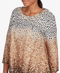 Ruby Rd. Petite Embellished Animal Print Cozy Top