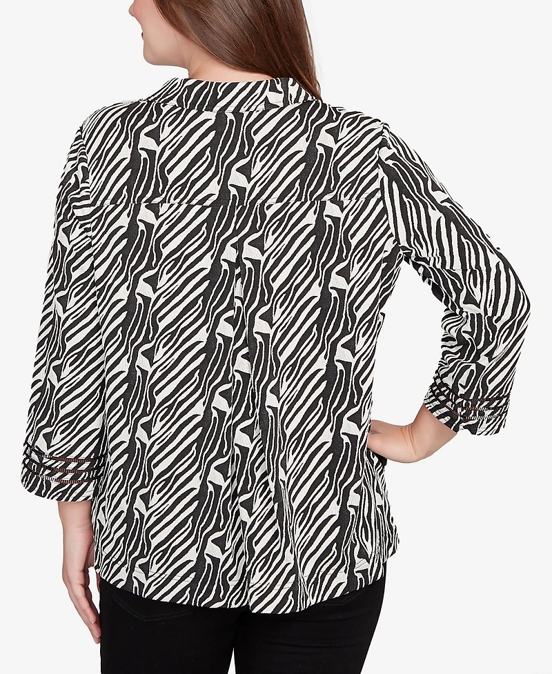 Ruby Rd. Petite Zebra Collared Knit Swing Jacket
