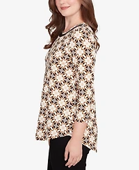 Ruby Rd. Petite Mesh Textured Geo Puff Print Top
