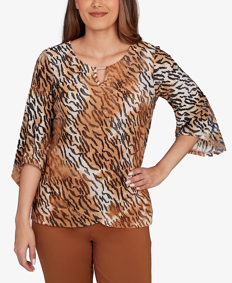 Ruby Rd. Petite Tie Dye Zebra Jacquard Textured Top