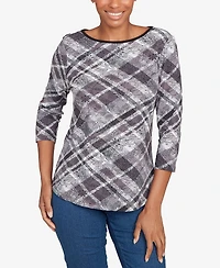 Ruby Rd. Petite Solid Tipped Plaid Knit Top
