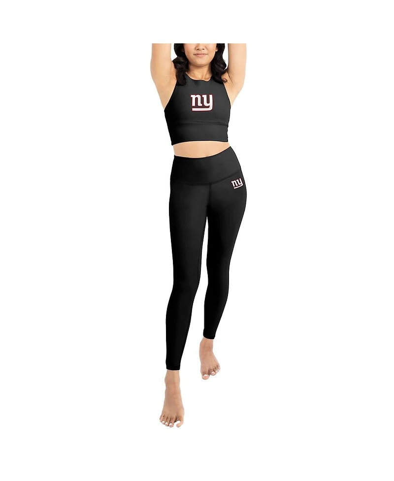 Kadi Brand Women's Black New York Giants Leggings Midi Bra Set