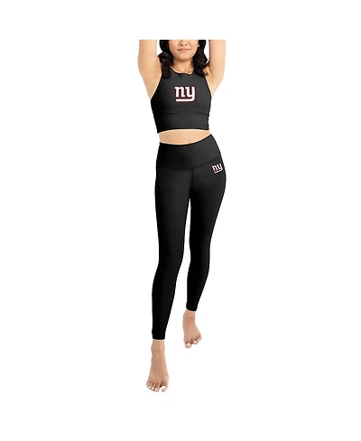 Kadi Brand Women's Black New York Giants Leggings Midi Bra Set