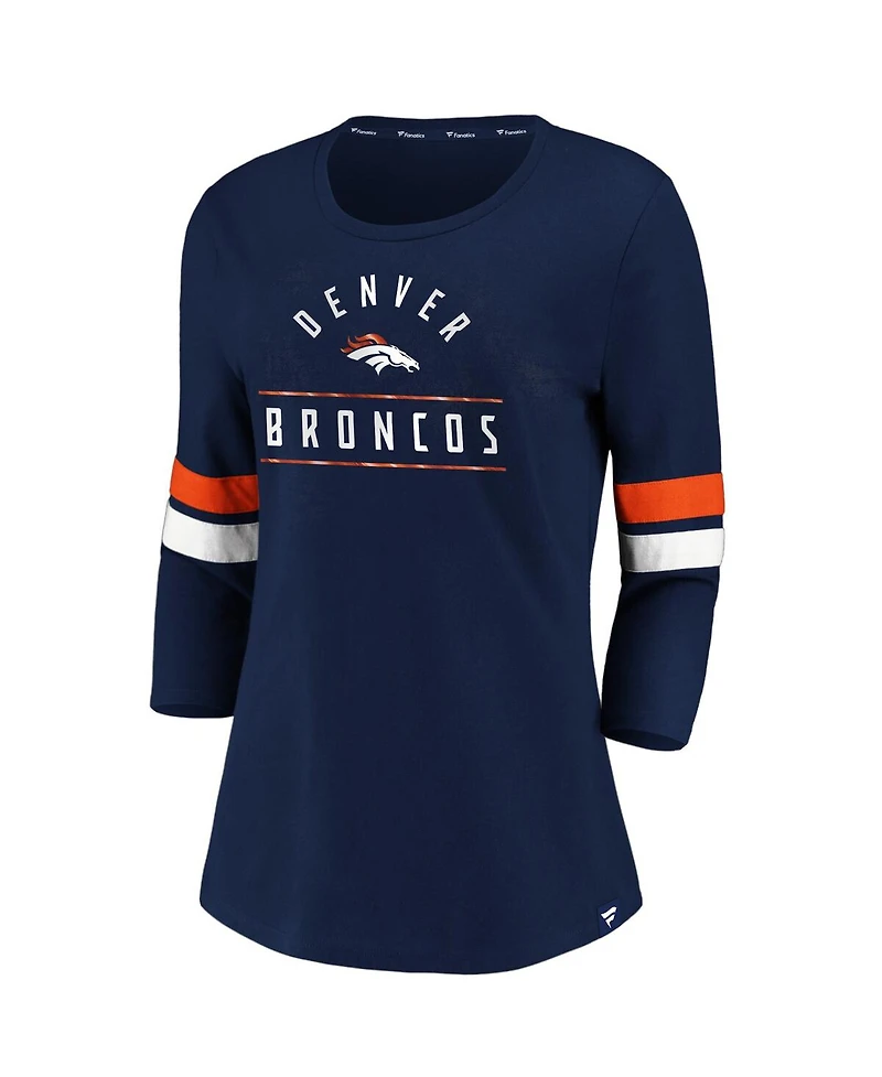 Fanatics Women's Navy/Orange Denver Broncos Iconic Stripe 3/4 Sleeve T-Shirt