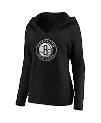 Fanatics Women's Black Brooklyn Nets Primary Logo V-Neck Pullover Hoodie
