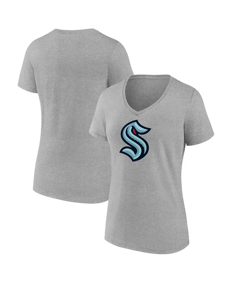 Fanatics Women's Heathered Gray Seattle Kraken Primary Logo Team V-Neck T-Shirt