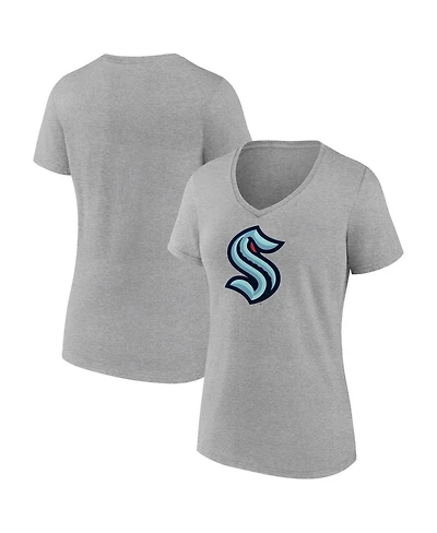 Fanatics Women's Heathered Gray Seattle Kraken Primary Logo Team V-Neck T-Shirt