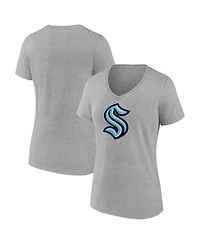 Fanatics Women's Heathered Gray Seattle Kraken Primary Logo Team V-Neck T-Shirt