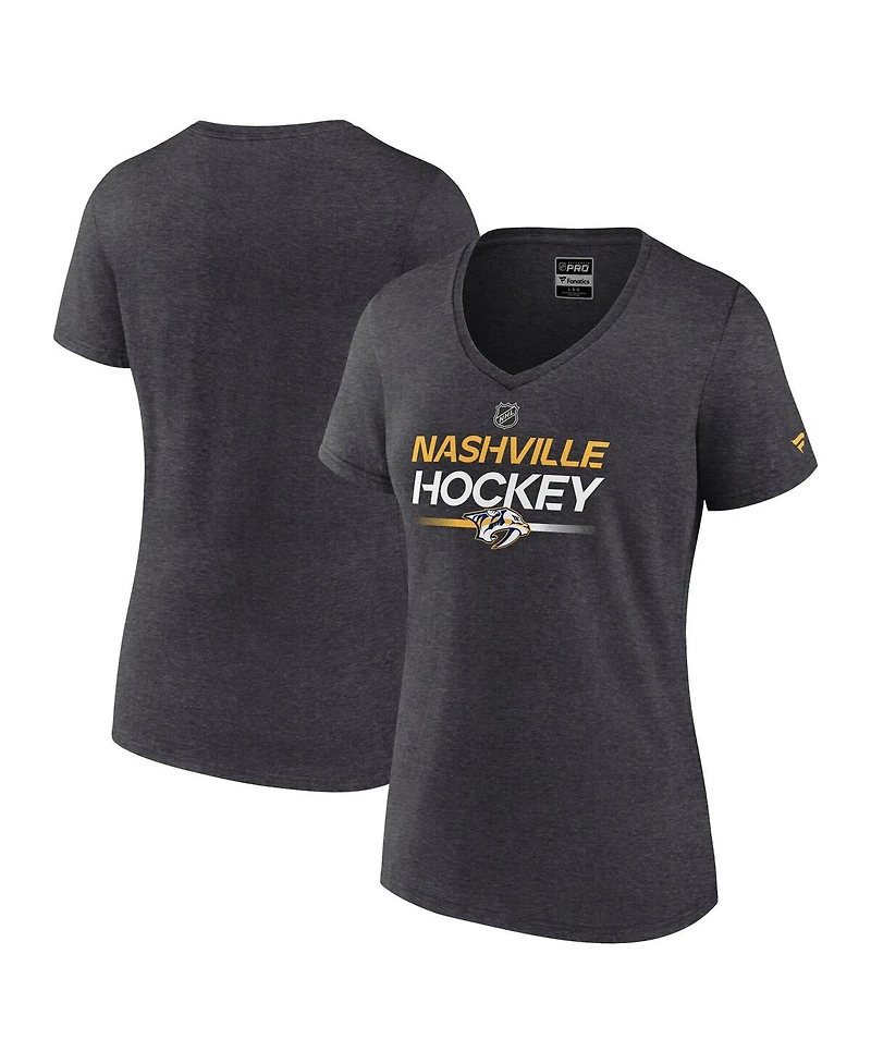 Fanatics Women's Heather Charcoal Nashville Predators Authentic Pro Primary V-Neck T-Shirt