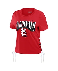 Wear by Erin Andrews Women's Red St. Louis Cardinals Side Lace-Up Cropped T-Shirt