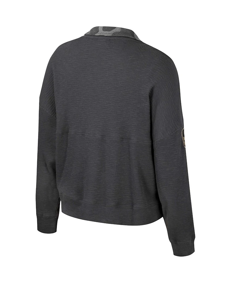 Colosseum Women's Heather Charcoal Oregon Ducks Oht Military Appreciation Payback Henley Thermal Sweatshirt