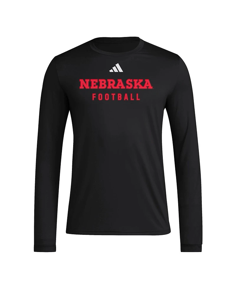 Adidas Men's Black Nebraska Huskers Locker Practice Football Pre-Game Long Sleeve T-Shirt