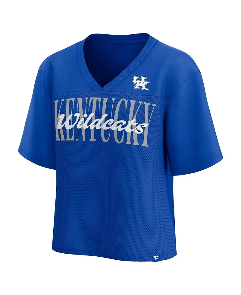 Fanatics Women's Royal Kentucky Wildcats Tall Script Overlay Mesh V-Neck Fashion Top