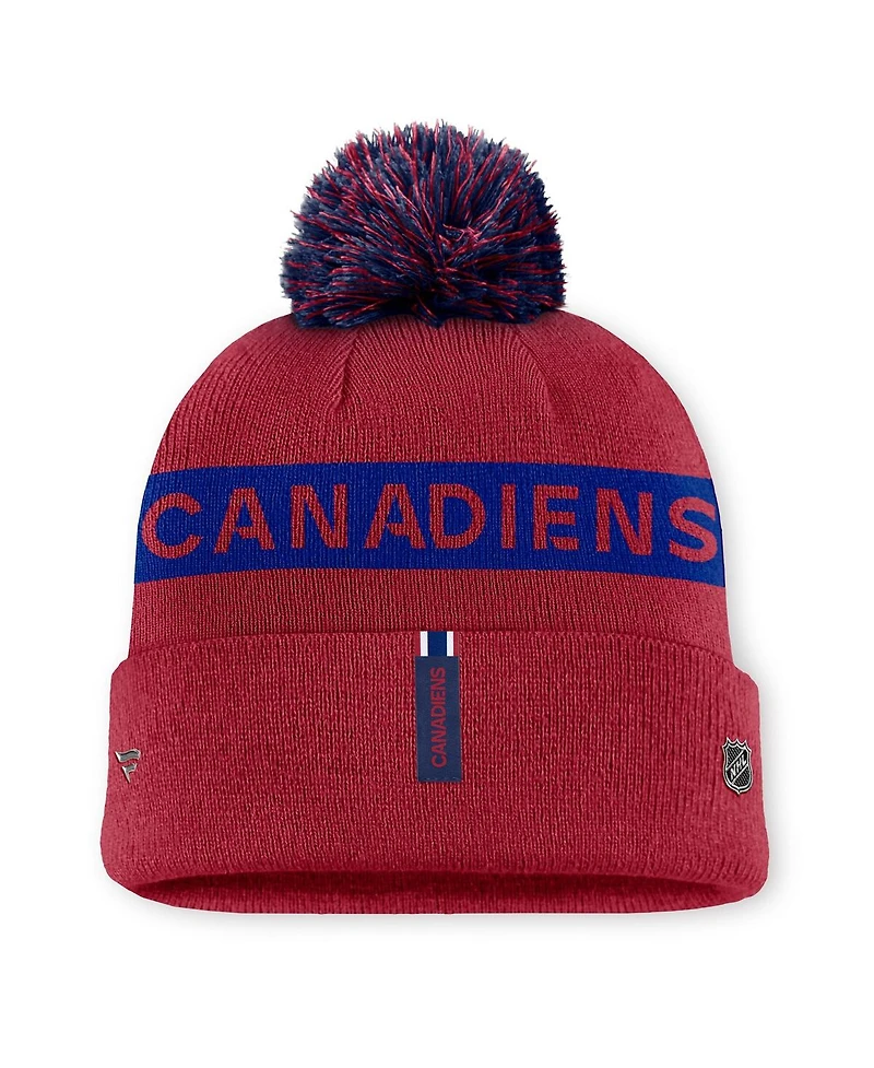 Fanatics Women's Red/Navy Montreal Canadiens Authentic Pro Rink Cuffed Pom with Knit Hat