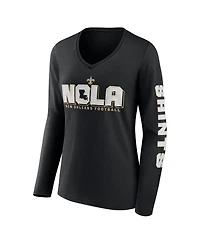Fanatics Women's Black New Orleans Saints Hometown Sweep Long Sleeve V-Neck T-Shirt