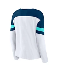 Fanatics Women's White/Navy Seattle Kraken Frozen Long Sleeve Notch Neck T-Shirt