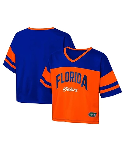 Outerstuff Big Girls Royal Florida Gators The Playmaker Sleeve Stripe V-Neck Jersey T-Shirt