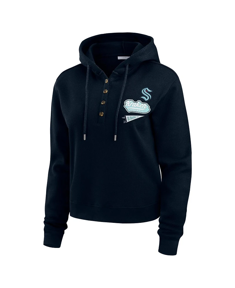 Wear by Erin Andrews Women's Deep Sea Blue Seattle Kraken Waffle-Knit Pullover Hoodie
