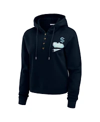 Wear by Erin Andrews Women's Deep Sea Blue Seattle Kraken Waffle-Knit Pullover Hoodie