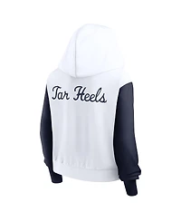 Jordan Women's White North Carolina Tar Heels Cropped Athletic Prep Color Block Script Full-Zip Hoodie