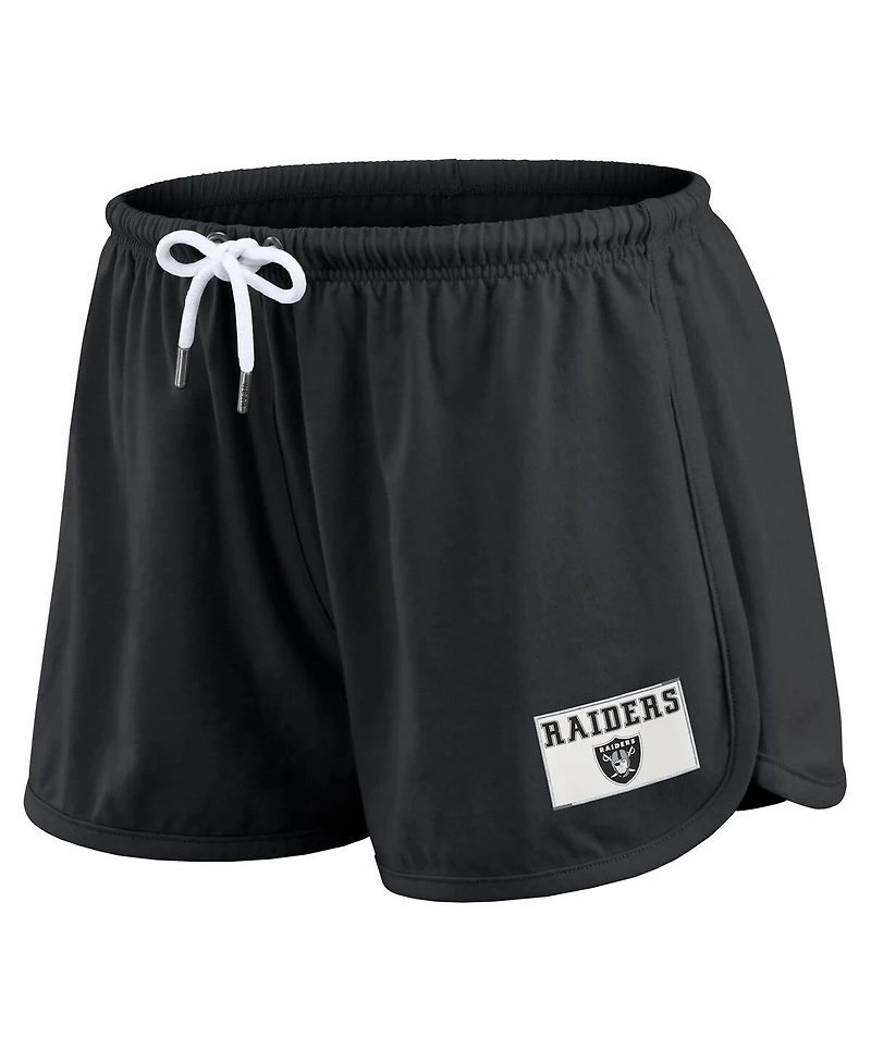 Wear by Erin Andrews Women's 2-Piece Black Las Vegas Raiders Heavy Rugby Jersey Long Sleeve T-Shirt and Shorts Lounge Set